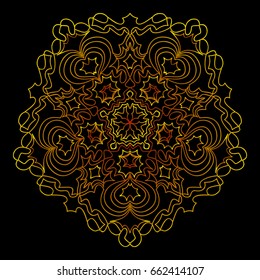 background with gold mandala on black background. vector illustration