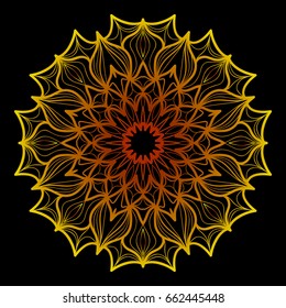 background with gold mandala on black background. vector illustration