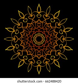 background with gold mandala on black background. vector illustration