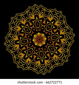 background with gold mandala on black background. vector illustration