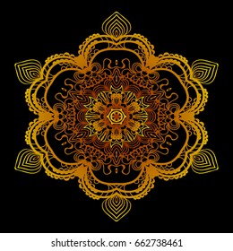 background with gold mandala on black background. vector illustration