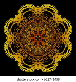 background with gold mandala on black background. vector illustration