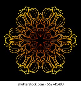 background with gold mandala on black background. vector illustration