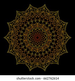 background with gold mandala on black background. vector illustration