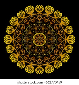 background with gold mandala on black background. vector illustration