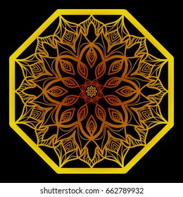 background with gold mandala on black background. vector illustration