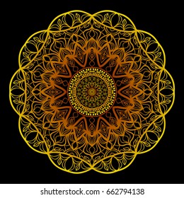 background with gold mandala on black background. vector illustration