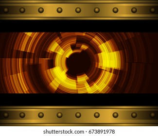 Background gold metallic with abstract circular pattern inside, 3D vector illustration