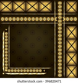 Background with gold pattern of stripes and geometric shapes