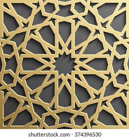 Background with gold seamless pattern on black backgroud in islamic style.