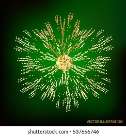 Background with gold snowflake in green and gold colors. Christmas vector illustration
