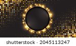 Background with gold spangles .Abstract gold light circle .Golden frame vector.Glitters design template.