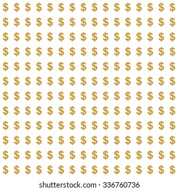 Background with a gold symbol of the US dollar in a row and under each other on a white background