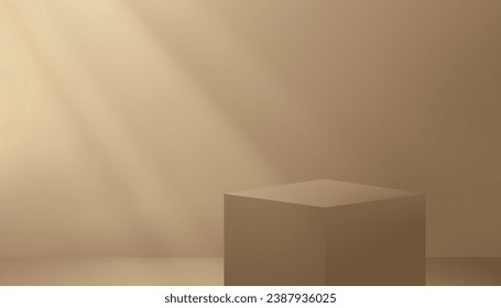 Hintergrund Gold Wall Studio mit Schatten, Licht auf dem Boden, Leeres Zimmer mit Podium Display, Vektorbanner-Vorlage für die Präsentation kosmetischer Produkte zu Weihnachten, Neujahr, Schwarzer Freitag, Verkauf, Werbeaktion