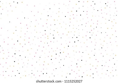 Background with Golden, black and pink glitter, confetti. Random Polka dots, circles, round. Bright festive, festival pattern for party invites, wedding, cards, phone Wallpapers. Vector illustration 