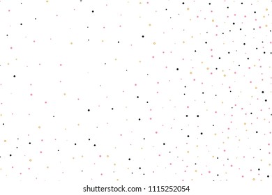 Background with Golden, black and pink glitter, confetti. Random Polka dots, circles, round. Bright festive, festival pattern for party invites, wedding, cards, phone Wallpapers. Vector illustration