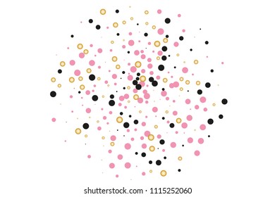 Background with Golden, black and pink glitter, confetti. Random Polka dots, circles, round. Bright festive, festival pattern for party invites, wedding, cards, phone Wallpapers. Vector illustration