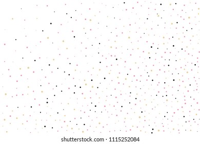 Background with Golden, black and pink glitter, confetti. Random Polka dots, circles, round. Bright festive, festival pattern for party invites, wedding, cards, phone Wallpapers. Vector illustration