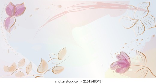 Background with golden decorative flowers and branches. Vector composition for the design of greeting cards, invitations, Use for banners, wall art, prints and fabrics