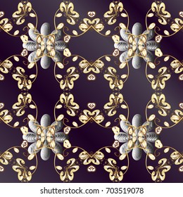 Background with golden elements. Gold metal with floral pattern. Vector golden floral ornament brocade textile and glass pattern. Golden pattern.