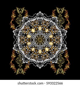 Background with golden elements. Oriental ornament in the style of baroque. Traditional classic vector golden.