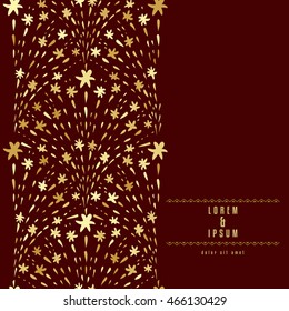 Background with golden firework. Abstract design hand drawn elements. Vertical seamless pattern. Card or flyer template. Vector illustration.