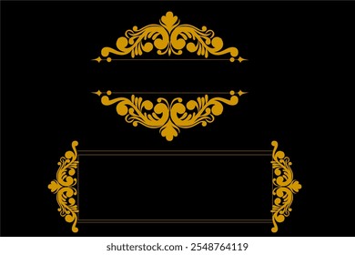 background with golden frame, Gold frame with floral on black background Vector illustration for your design