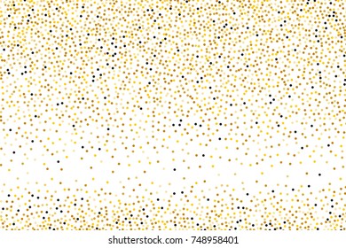 Background with Golden glitter, confetti with black dust, grains. Gold polka dots, circles, round. Bright festive, festival pattern for party invites, wedding, cards, phone Wallpapers.