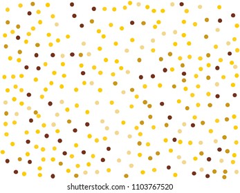 Background with Golden glitter, confetti. Gold polka dots, circles, round. Fiesta pattern. Bright festive, festival pattern for party invites, wedding, cards, phone Wallpapers. Vector illustration