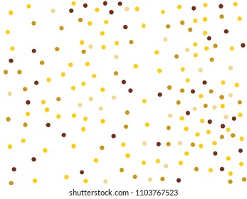 Background with Golden glitter, confetti. Gold polka dots, circles, round. Fiesta pattern. Bright festive, festival pattern for party invites, wedding, cards, phone Wallpapers. Vector illustration 