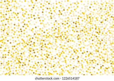 Background with Golden glitter, confetti. Gold polka dots, circles, round. Typographic design. Bright festive, festival pattern for party invites, wedding, cards, phone Wallpapers. Vector illustration