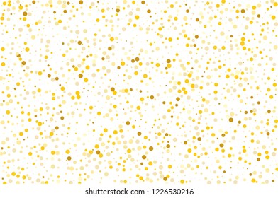 Background with Golden glitter, confetti. Gold polka dots, circles, round. Typographic design. Bright festive, festival pattern for party invites, wedding, cards, phone Wallpapers. Vector illustration