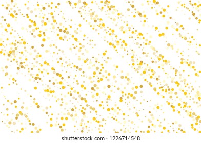 Background with Golden glitter, confetti. Gold polka dots, circles, round. Typographic design. Bright festive, festival pattern for party invites, wedding, cards, phone Wallpapers. Vector illustration