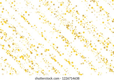 Background with Golden glitter, confetti. Gold polka dots, circles, round. Typographic design. Bright festive, festival pattern for party invites, wedding, cards, phone Wallpapers. Vector illustration