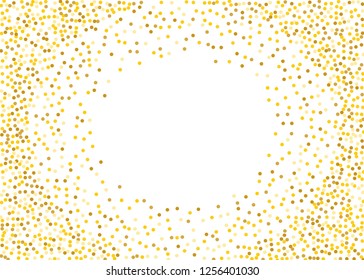 Background with Golden glitter, confetti. Gold polka dots, circles, round. Typographic design. Bright festive, festival pattern for party invites, wedding, cards, phone Wallpapers. Vector illustration
