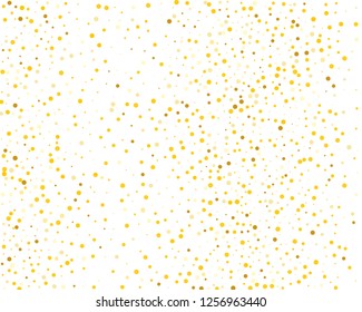 Background with Golden glitter, confetti. Gold polka dots, circles, round. Typographic design. Bright festive, festival pattern for party invites, wedding, cards, phone Wallpapers. Vector illustration