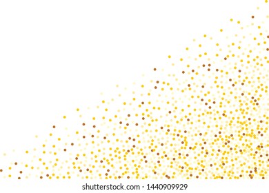 Background with Golden glitter, confetti. Gold polka dots, circles, round. Typographic design. Bright festive, festival pattern for party invites, wedding, cards, phone Wallpapers. Vector illustration