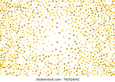Background with Golden glitter, confetti. Gold polka dots, circles, round. Typographic design. Bright festive, festival pattern for party invites, wedding, cards, phone Wallpapers. Vector illustration