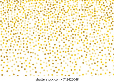 Background with Golden glitter, confetti. Gold polka dots, circles, round. Typographic design. Bright festive, festival pattern for party invites, wedding, cards, phone Wallpapers. Vector illustration