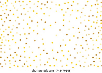 Background with Golden glitter, confetti. Gold polka dots, circles, round. Typographic design. Bright festive, festival pattern for party invites, wedding, cards, phone Wallpapers. Vector illustration