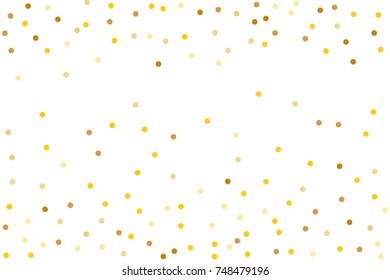 Background with Golden glitter, confetti. Gold polka dots, circles, round. Typographic design. Bright festive, festival pattern for party invites, wedding, cards, phone Wallpapers. Vector illustration