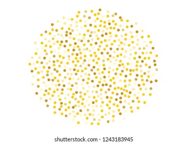 Background with Golden glitter, confetti of the same diameter Gold polka dots, circles, round. Typographic design. Bright festive, festival pattern for party invites, wedding, cards, phone Wallpapers