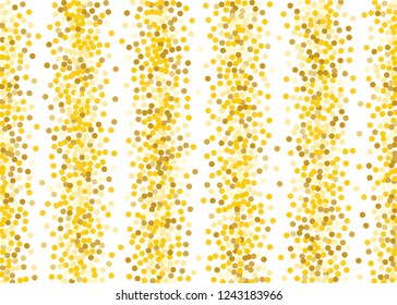 Background with Golden glitter, confetti of the same diameter Gold polka dots, circles, round. Typographic design. Bright festive, festival pattern for party invites, wedding, cards, phone Wallpapers