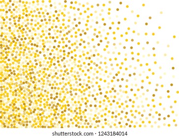 Background with Golden glitter, confetti of the same diameter Gold polka dots, circles, round. Typographic design. Bright festive, festival pattern for party invites, wedding, cards, phone Wallpapers