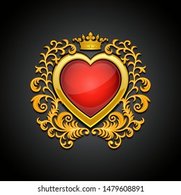 Background with golden glossy heart. Vector illustration.
