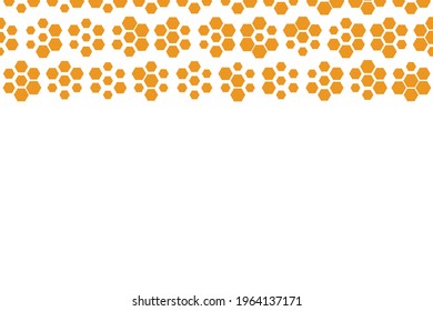 Background with golden honeycomb shapes. Vector illustration. Pattern with glitter effect. Template texture for invitation, poster, card, banner, announcements and others. Copy space.