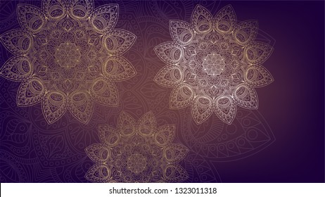 Background with golden mandalas, round indian pattern, muslim pattern