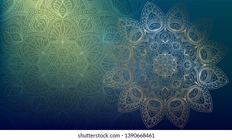 Background with golden mandalas, round indian pattern, muslim pattern