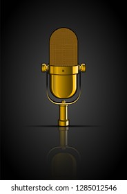 Background with golden microphone. Vector illustration.