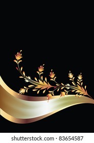 Background with golden ornament and elegant ribbon